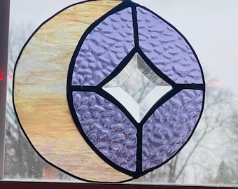 Stained glass moon, stained glass sun catcher, window hanging, moon art, celestial decor, moon and star decor, moon and star stained glass,