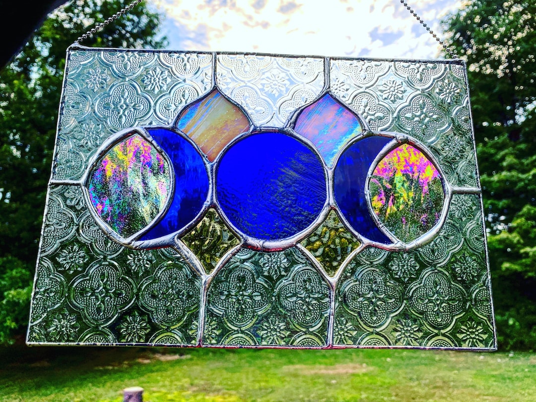 Stained Glass Triple Moon Goddess Panel, Whimsy Decor, Bohemian Decor ...