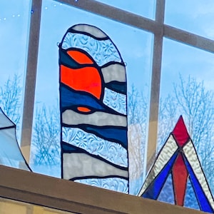 Stained glass moon, moon sun catcher, moon and clouds decor, moon and clouds stained glass, sun catcher, moon window hanging