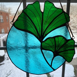 Ginkgo leaf sun catcher, suncatcher, stained glass window hanging, stained glass art, window hanging, ginkgo tree, ginkgo biloba ginkgo leaf