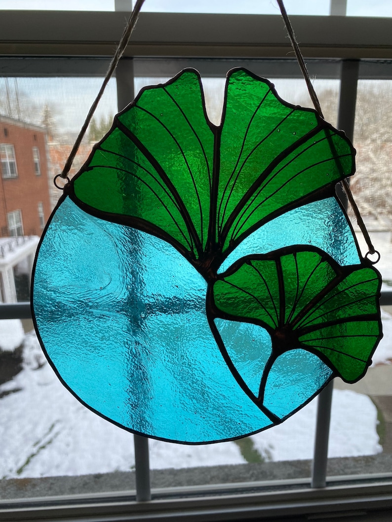 Ginkgo Leaf Sun Catcher Suncatcher Stained Glass Window Etsy
