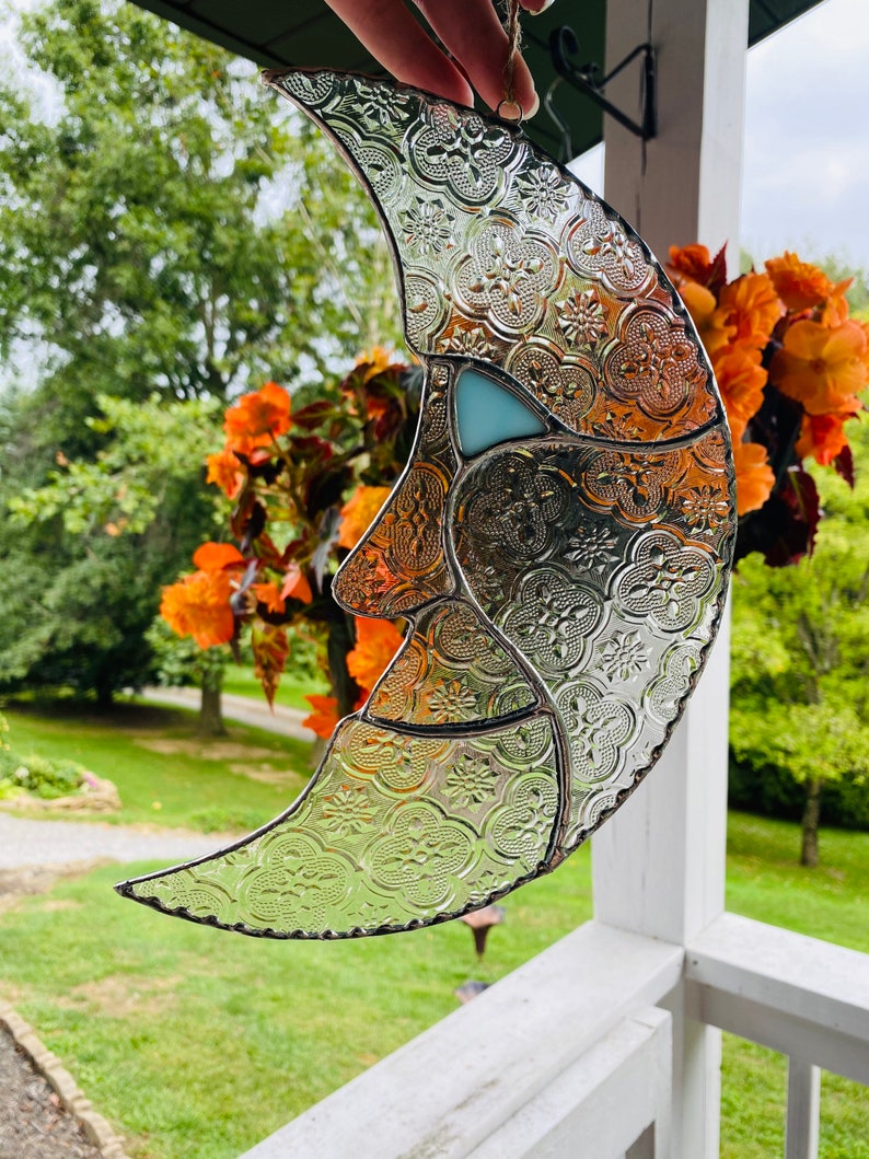 Stained Glass Moon, Moon Phase, Stained Glass Moon Face, Moon ...