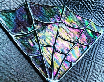 Stained Glass Spider Web, Whimsy Decor, Witch Decor, Stained Glass Corner, Stained Glass Spider Web Corner, Spooky Unique Decor, Halloween