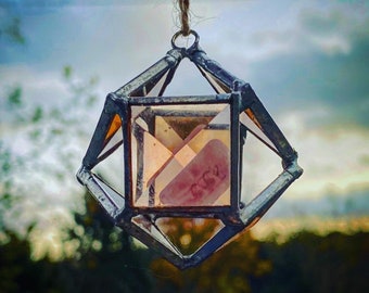 Geodesic Ornament Geometric Glass Ornament Stained Glass Christmas Decoration Glass Work Window Hanging Suncatcher Beveled Glass