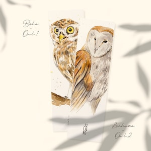 Owl and owl bookmarks, cute bookmarks, original watercolor animal bookmarks