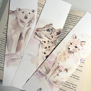 Pack de marque-pages animaux de l'Arctique – Renard arctique, ours polaire et guépard des neiges – Illustrations à l'aquarelle – Cadeau original pour lecteur