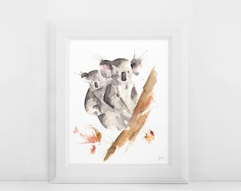 Print Koala Family / Decorative foil illustration watercolor family of koalas, home decoration, children's decoration.