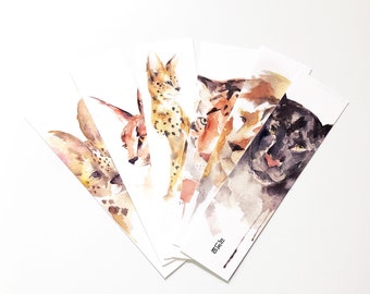 Animal bookmarks, watercolor bookmarks, book dividers, lion, tiger, cheetah, panther... / Wild Animal Watercolor Bookmark