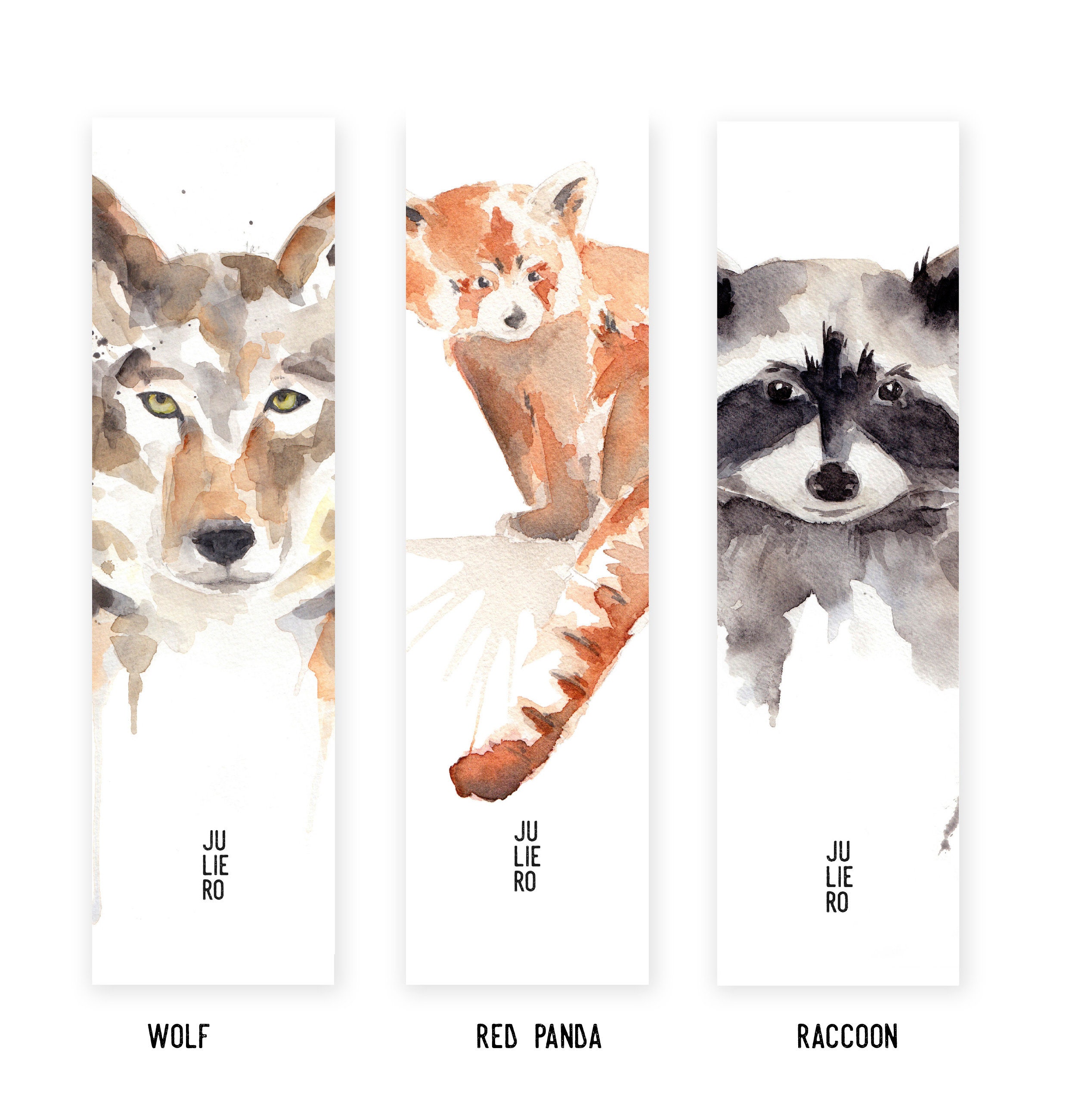 Animal Watercolor Bookmarks, Original Watercolor Book Dividers: Red