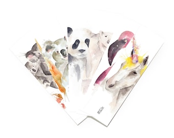 Animal bookmarks, watercolor bookmarks, book dividers: flamingo, panda, unicorn, koala / Cute Animal Watercolor Bookmark