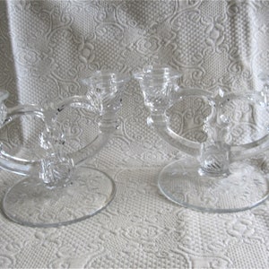 Pair of Indiana Glass DOUBLE CANDLESTICKS 370-1 ~ 5 1/8&quot; ~ Candle Holder