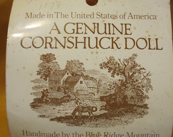 Vintage Genuine CORNSHUCK DOLL in Original Package - 1974 ~ Blue Ridge Mountains ~ RCT Folk Toys