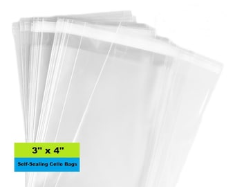 Cello Bags, 3" x 4" Self Sealing Bags, Clear Cellophane Bags, Resealable, Poly Bags, Clear Bag, Product Packaging
