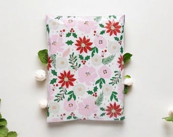 10x13 Floral Christmas Poly Mailers: Self Seal Shipping Bags