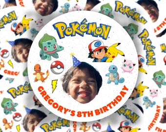 Custom Poke Face Stickers, Personalized Birthday Favor Stickers, Kids Party Favor Labels, Poke Goody Bag Stickers