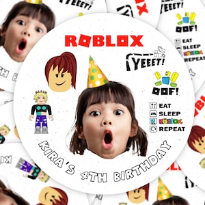 Custom Roblox Birthday Stickers: Girl's Face Party Favors