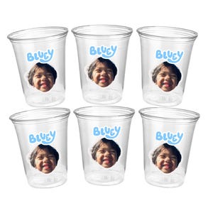 Custom Face Bluey Plastic Party Cups - Custom Face Party Cups - Party Cups - Clear Plastic Cups - Bluey Cups - Disposable Cups - Set of 1