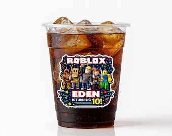 Personalized Roblox Birthday Cup | Custom Name Age Sticker | Kids Gaming Party Supplies