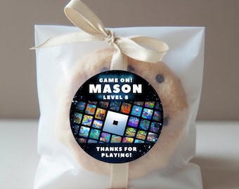 Roblox Birthday Sticker – Custom Name & Age Level | Video Game Party Thank You Stickers