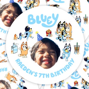 Bluey Stickers - Custom Face Stickers - Bluey Birthday - Favor Bags - Bluey - Bluey Favors - Birthday Stickers - Bluey Party Favors Labels