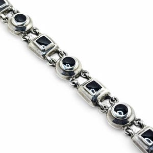 Sterling CHAIN Bracelet 6 1/2 | ABSTRACT EYE Chain Bracelet | Vintage 1990s Sterling Link Bracelet | Modernist Silver Bracelet Size 6 1/2