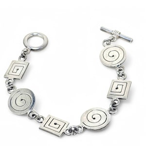 Sterling Swirl Toggle Bracelet 7 | 80s ABSTRACT Swirl Chain Bracelet | Vintage 80s Sterling Link Bracelet | Modernist Silver Bracelet Size 7