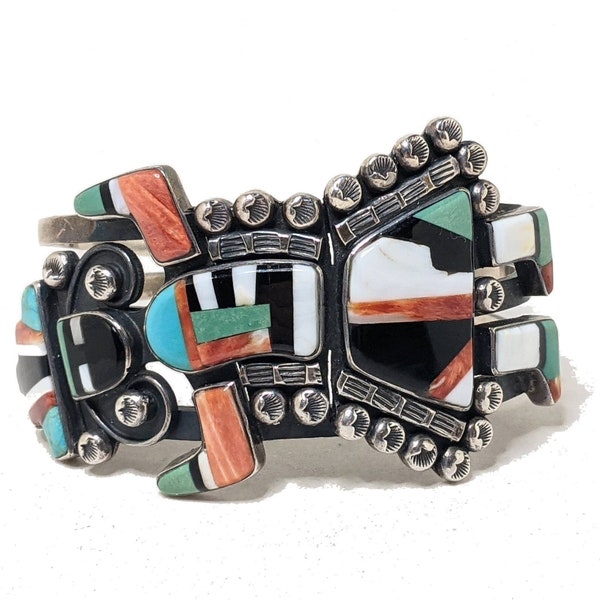 Federico Jiménez CUFF / Rainbow Man Cuff / Native American Sterling Jewelry / Turquoise Spiny Oyster Inlay Jewelry / Vintage Native Jewelry