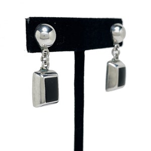 Vintage ONYX Earrings | Chunky Sterling Silver Earrings | 1990s Goth Sterling | Avant Garde Earring | 90s Sterling Vintage Onyx Jewelry
