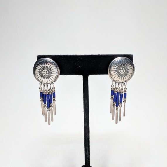 Native American Sterling Beaded Earrings / Blue S… - image 5