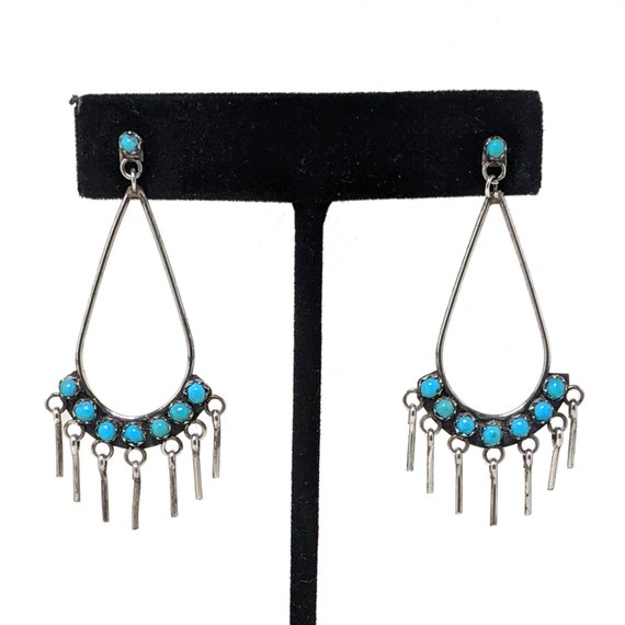Vintage ZUNI Earrings / Turquoise PETITE POINT Sil