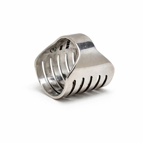 Stacked Cut Out Sterling Solid Ring Size 9 - image 3