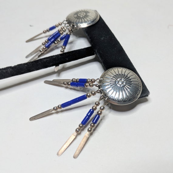 Native American Sterling Beaded Earrings / Blue S… - image 4