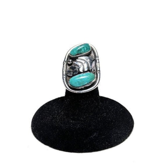 Vintage TURQUOISE Ring size 5 / Double Stone Turq… - image 1
