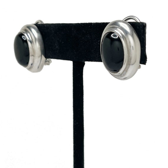 Vintage ONYX Silver Earrings | Minimalist 925 Ste… - image 4