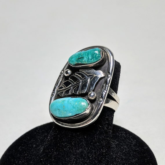 Vintage TURQUOISE Ring size 5 / Double Stone Turq… - image 3