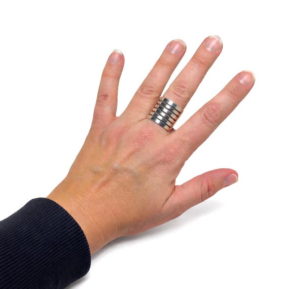 Stacked Cut Out Sterling Solid Ring Size 9 - image 5