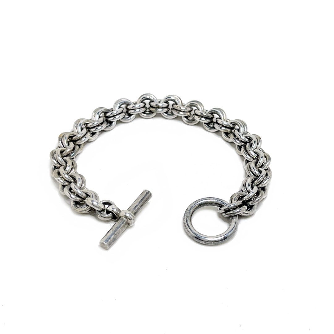 Sterling CHAIN Bracelet 5 3/4 Vintage DOUBLE Chain Bracelet Silver