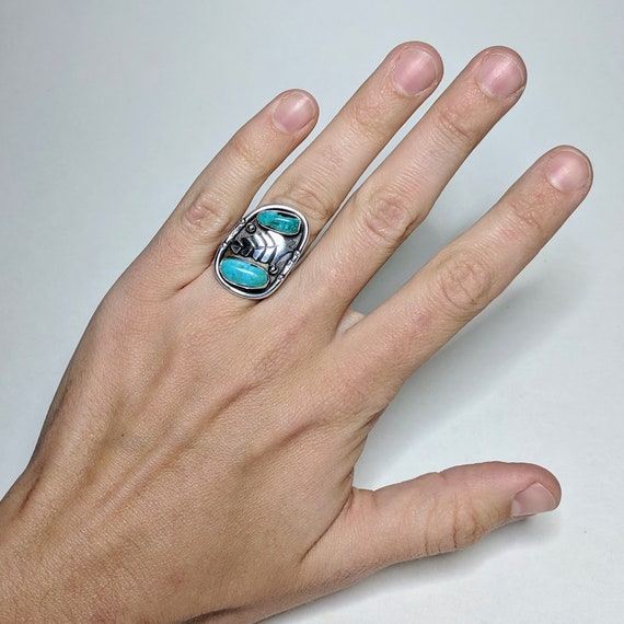 Vintage TURQUOISE Ring size 5 / Double Stone Turq… - image 8