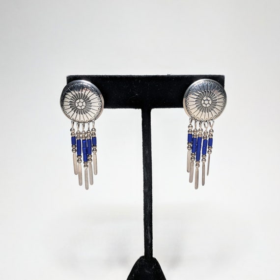 Native American Sterling Beaded Earrings / Blue S… - image 1