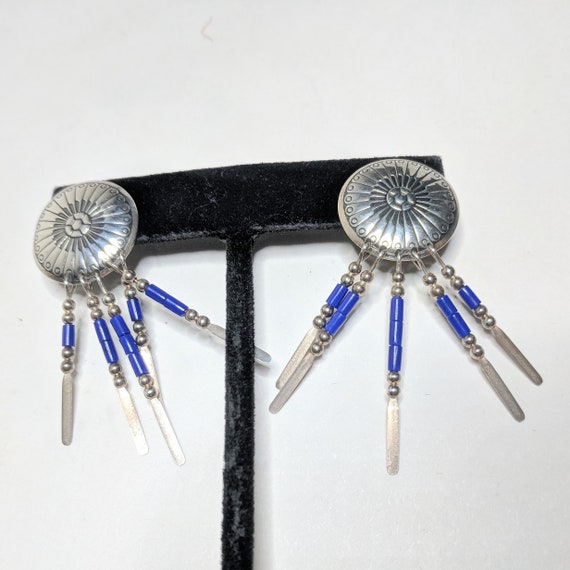 Native American Sterling Beaded Earrings / Blue S… - image 3