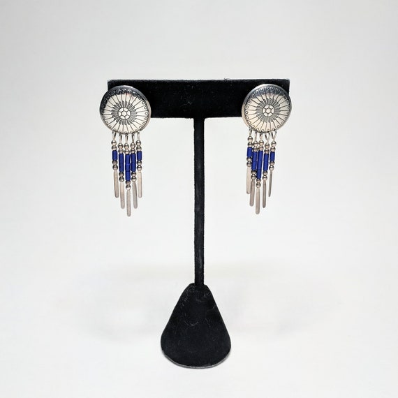 Native American Sterling Beaded Earrings / Blue S… - image 2