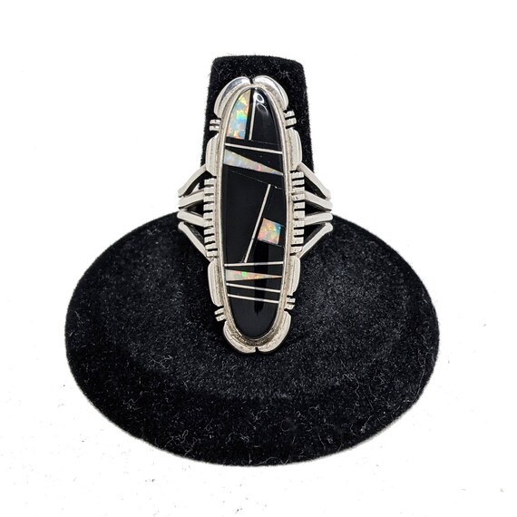 Navajo Onyx Ring 9 / James Francisco JF Inlay Jewe