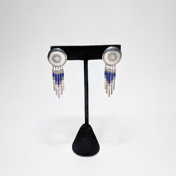 Native American Sterling Beaded Earrings / Blue S… - image 7