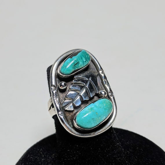 Vintage TURQUOISE Ring size 5 / Double Stone Turq… - image 4