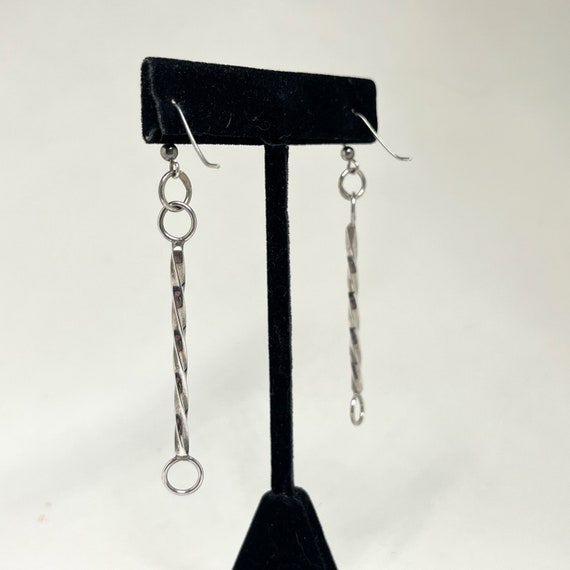 Sterling TWIST Earring | Vintage MODERNIST Bar Ea… - image 3