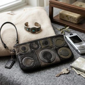 Cartera de mano vintage Coach Y2K Mia Madison de piel/ante con diseño patchwork