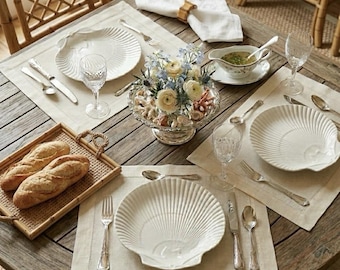 Platos de almuerzo Wedgewood Etruria Nautilus Shell, color blanco mate, juego de 3