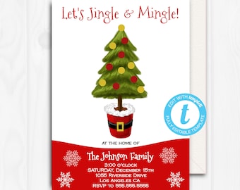 Jingle and Mingle Invitation, EDITABLE Christmas Invitation Template, Printable, Christmas Invitation Download, Templett, Holiday Party CHR3