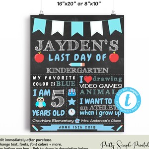 First Day of School Chalkboard, 1st Day of School Template, Reusable, ANY AGE & GRADE, Kindergarten Back to School Sign, 16x20 8x10, schb