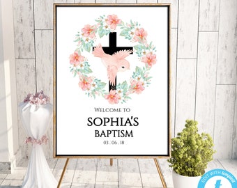 Baptism Decorations for Girl, Baptism Welcome Sign, Baptism Poster, Baptism Girl, Baptism Template, Editable, Baptism Decor, Download, BAP2